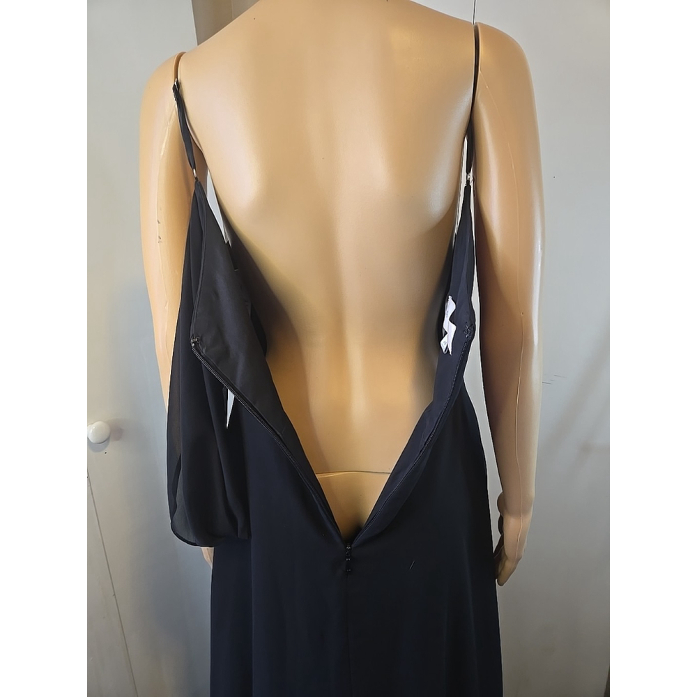 Azazie Black Bridesmaid Dress A6 Floor Length Slit Formal Gown Pockets - Picture 12 of 12